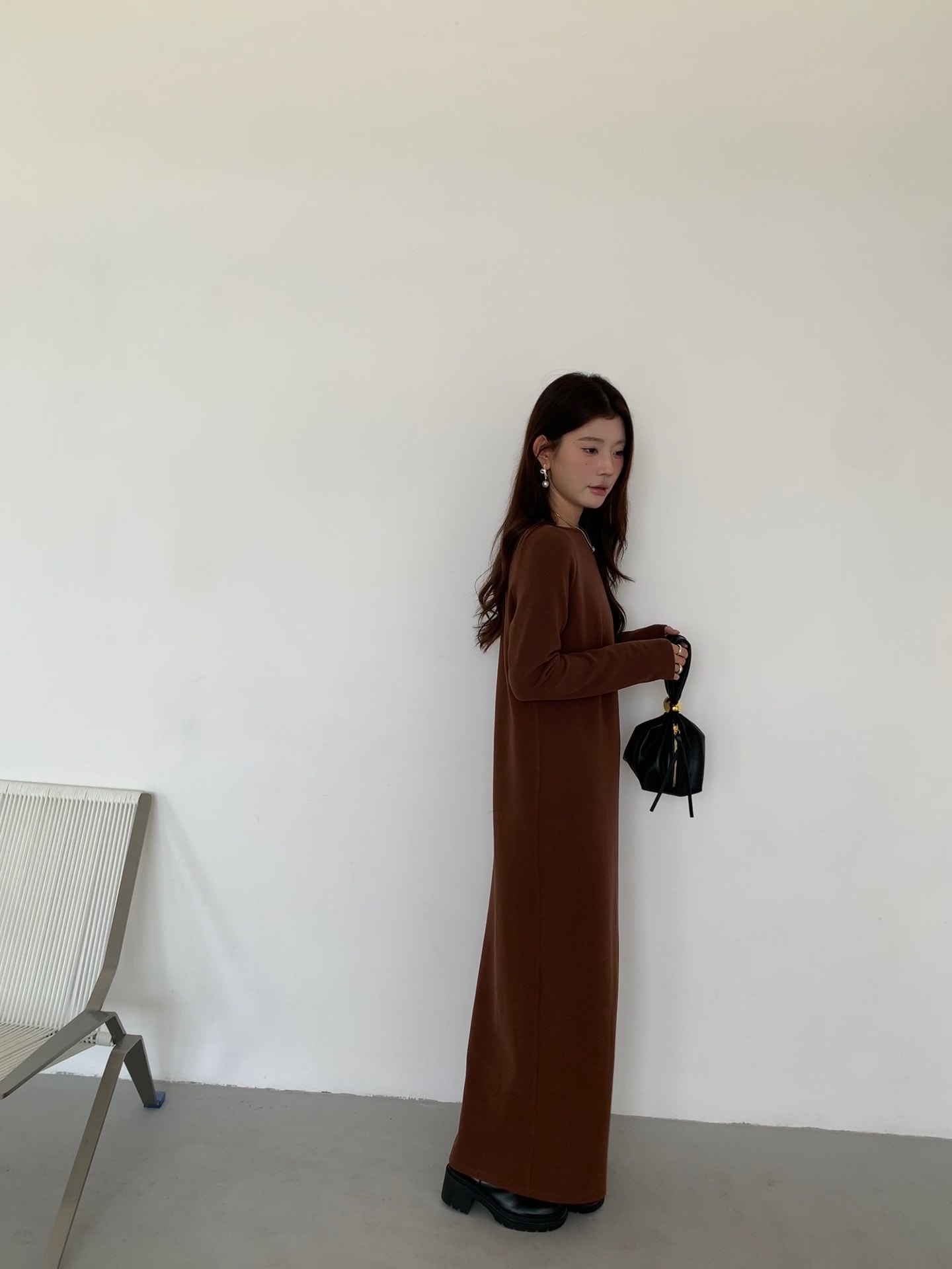 Qoo10 ダークエンジェル 裏微起毛マキシワンピース 無地 ロング丈